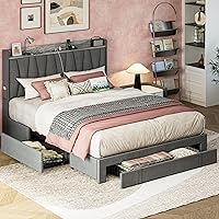 Vista 1 de ANCTOR Full Size Bed Frame with 3 Drawers, Upholstered Platform Bed with Storage Headboard and Charging Station, No Box Spring Needed, Easy