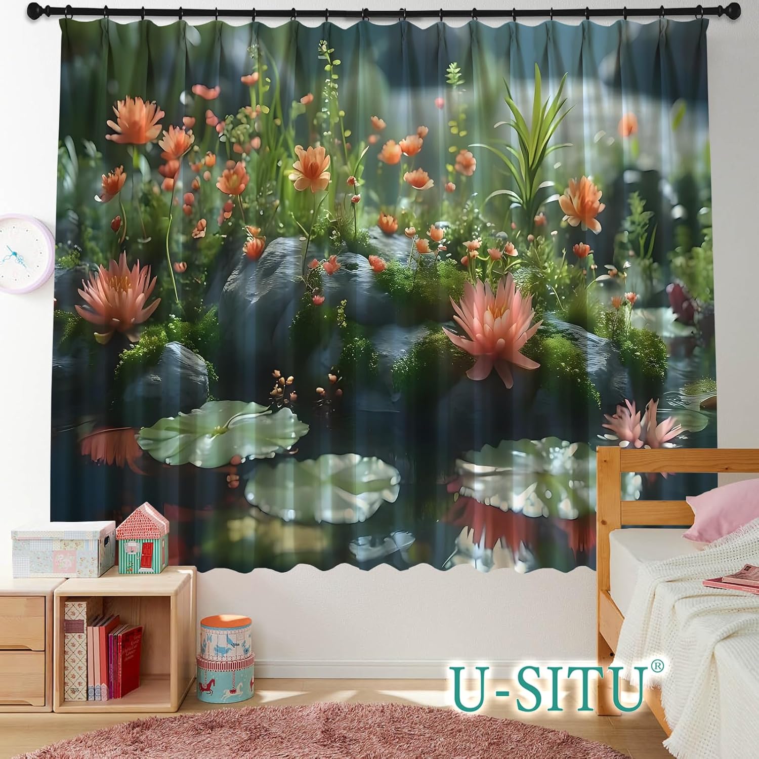 片開きカーテン カーテン 風景カーテン 遮光 断熱 防寒 UVカット インテリア 室内飾り 漫画風 花 植物 風景 自然景色 おしゃ