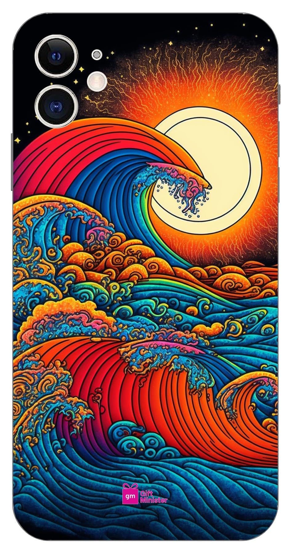 Gift MinisterSoft Designer Mobile Case for Apple iPhone 11 Back Cover Chocolate - Random Waves Art Complementary Bright Sun Moon Stars Universe Doodle Lightweight Shockproof 1Pcs 17011