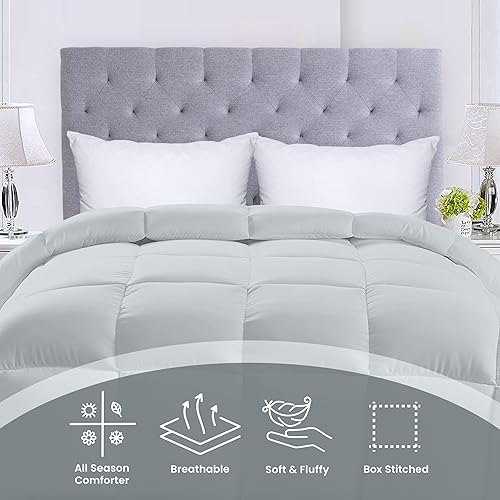 Miniatura 3 de Utopia Bedding Edredones tamaño Queen, relleno de edredón para todas las estaciones, edredón alternativo de plumón cosido en caja con pestañas en