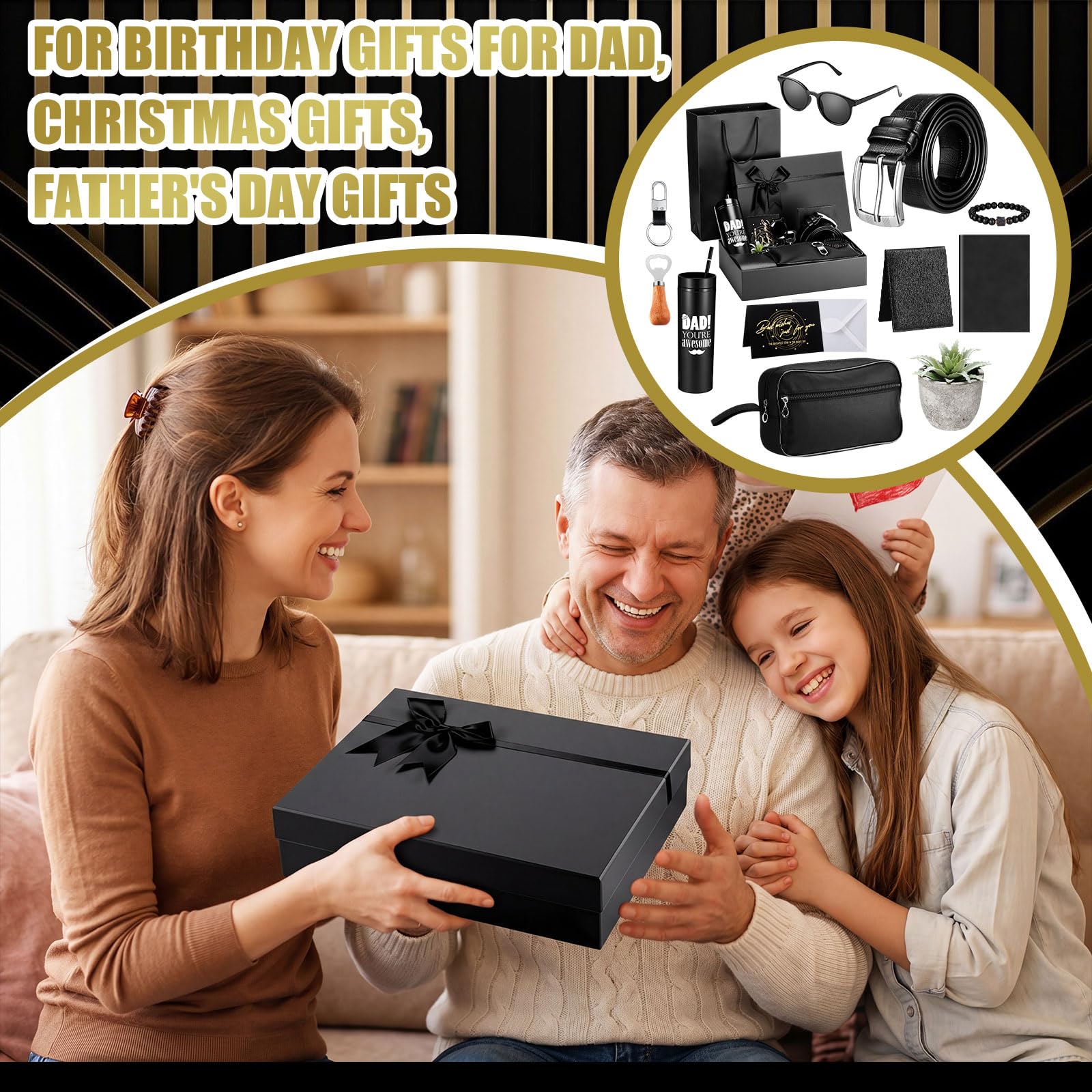Skylety Juego de 12 cestas de regalo para el padre para hombres, juego de regalo de cumpleaños de 16 onzas, billetera, bolsa de aseo, cuaderno, cinturón, regalo de agradecimiento para él, papá, marido