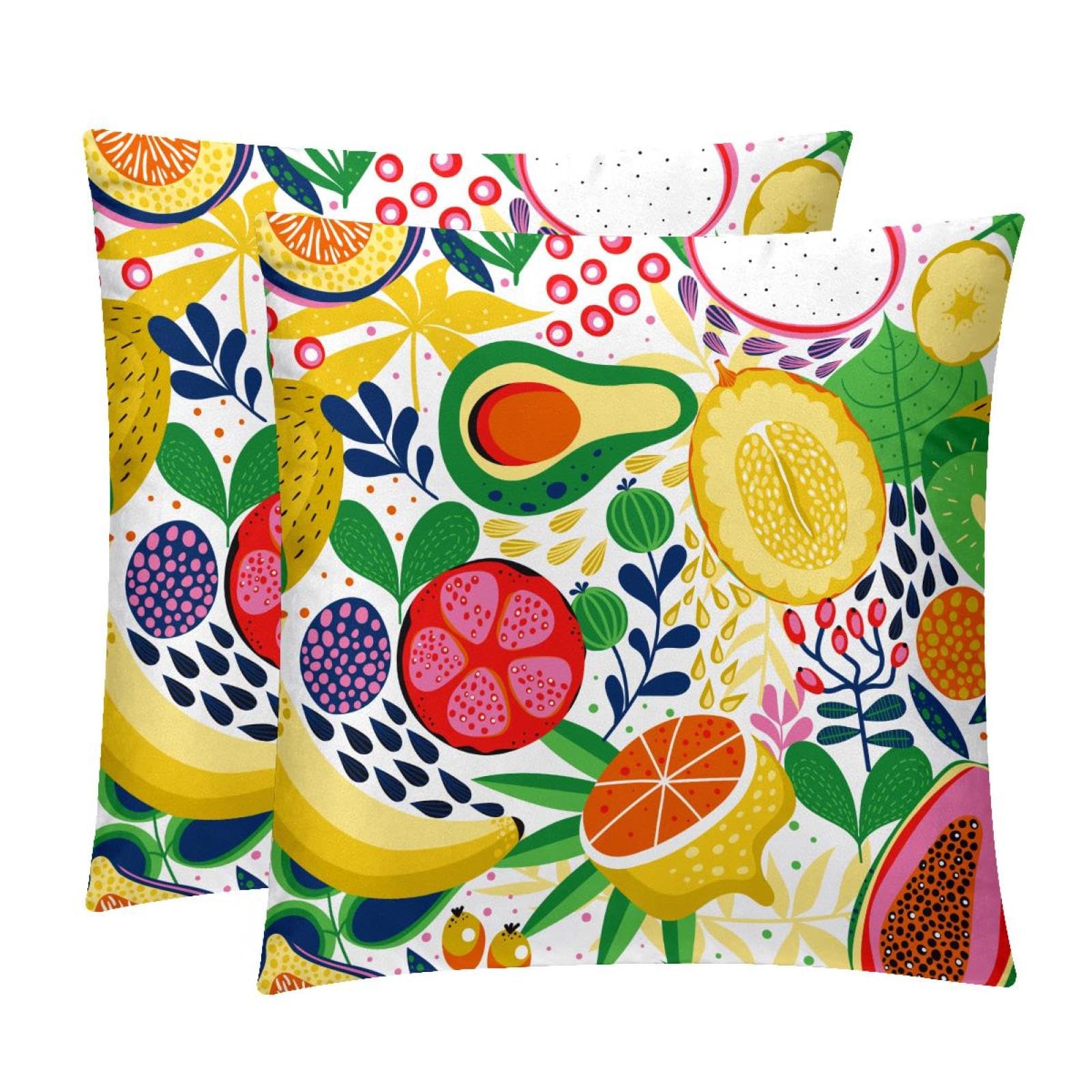 TDGKPZ Fruits Throw Pillow Cases 2 Pack Pillowcases Zipper Cushion Covers For Bedroom Living Room 45x45cm