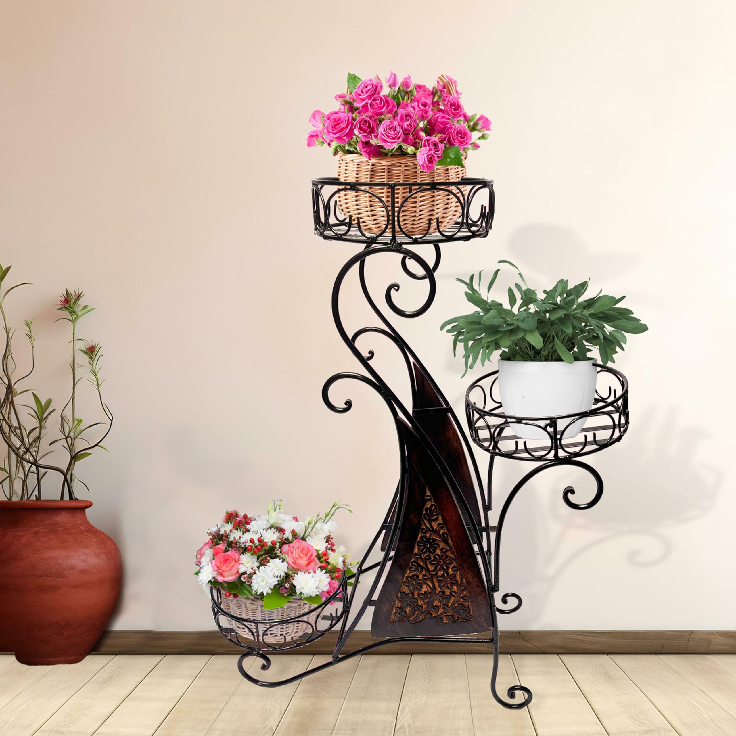Exuraze Wooden and Wrought iron plant stands for indoor plants, tall indoor, corner plant stands, tiers of plant stands, indoor plant shelves-Tree (B0DDHJJY2Q) Amazon Price History, Amazon Price Tracker