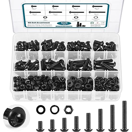 505Pcs Metric Polarna M6 Bolt Assortment Kit: Premium Black Galvanized Alloy Steel Assortment Set