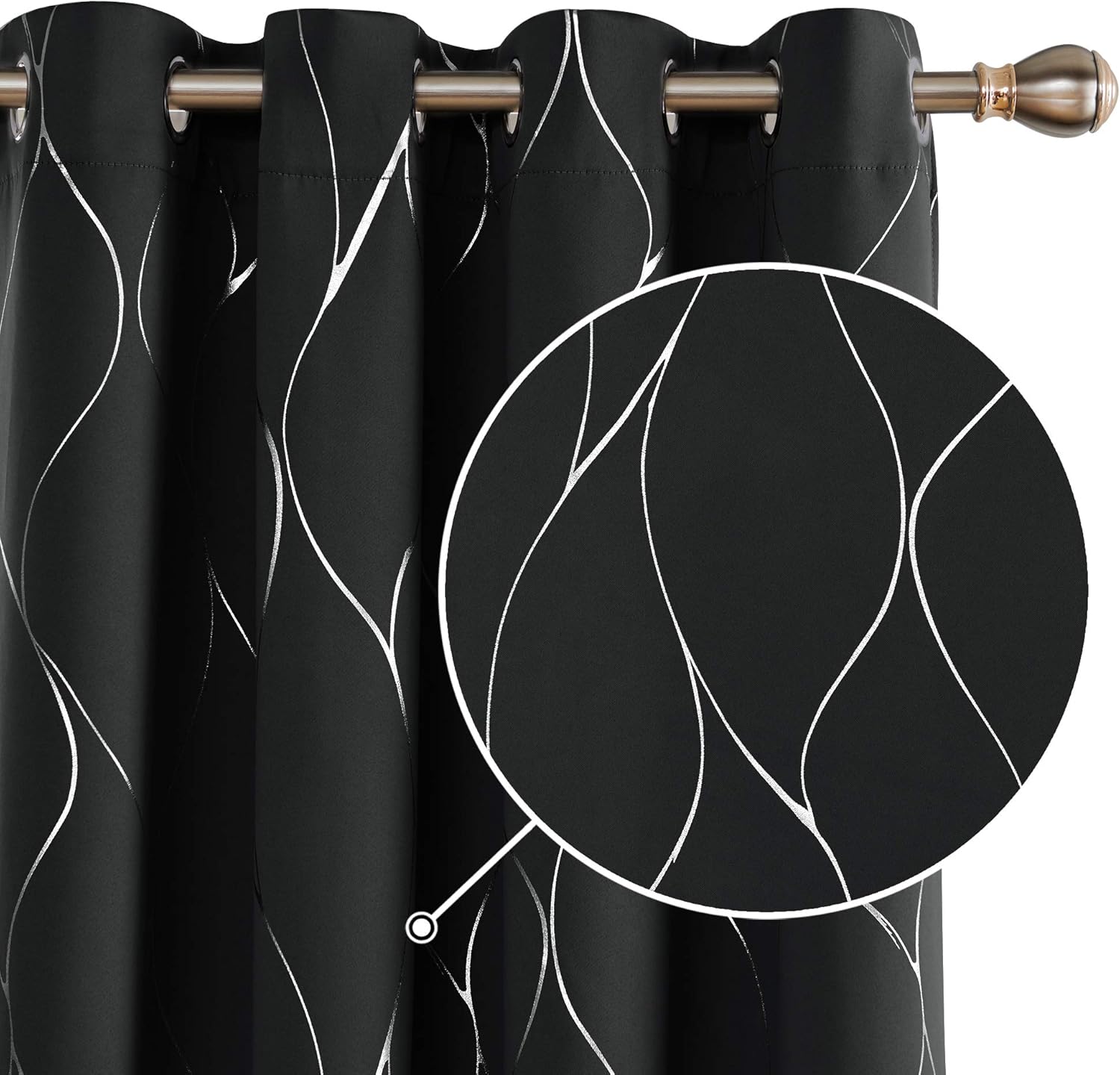 Deconovo Blackout Curtains Silver Wave Foil Printed Curtains Thermal