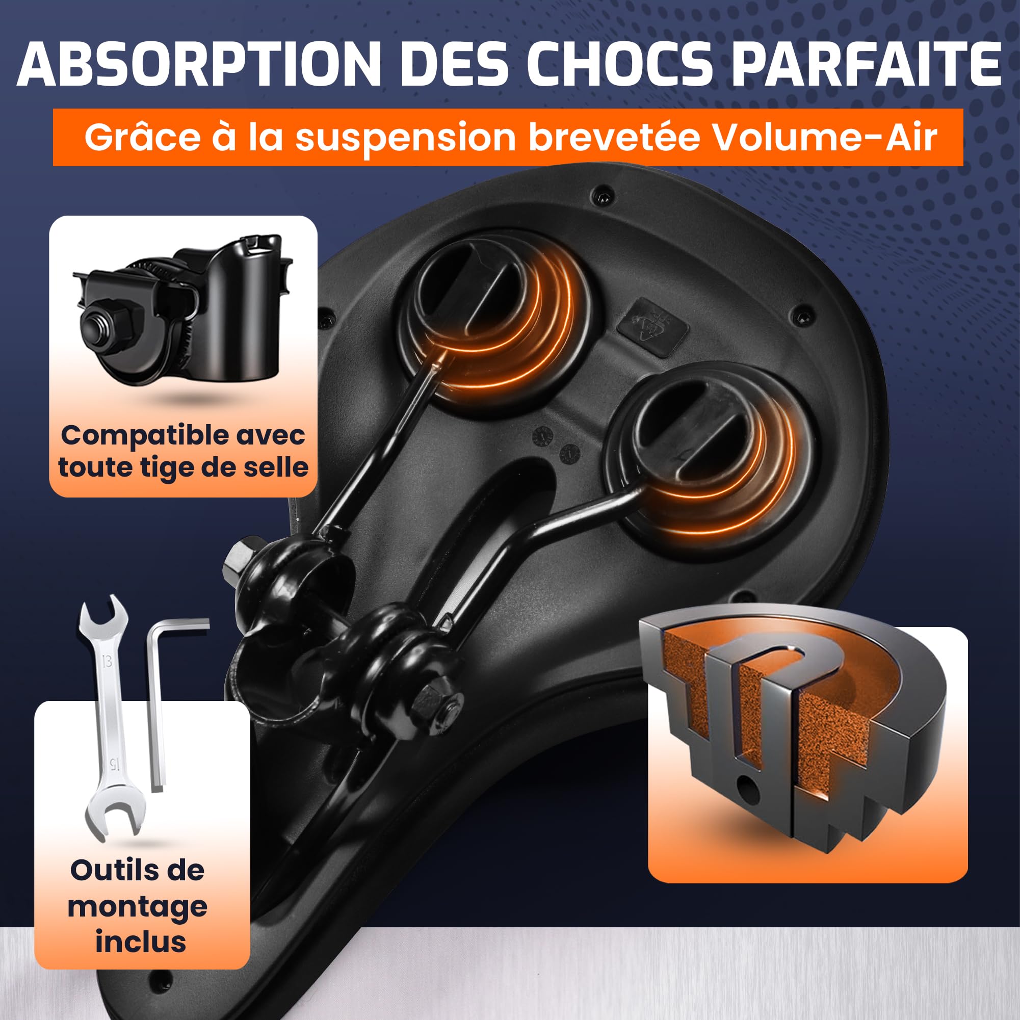 Selle de Vélo Ultra Confortable – Selle Ergonomique pour Homme et Femme – Mousse Mémoire de Forme, Étanche & Respirante – Siège de Vélo Confort pour VTT, Vélo de Ville