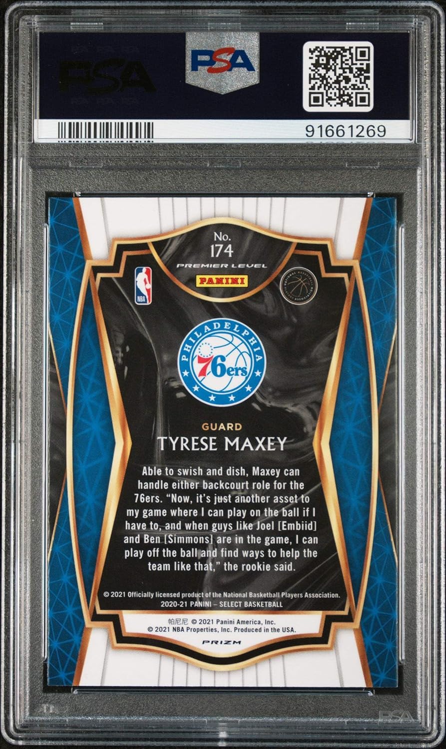 Graded 2020 Panini Select Tyrese Maxey #174 Red/White/Green Cracked Ice Rookie RC Basketball Card PSA 10 Gem Mint