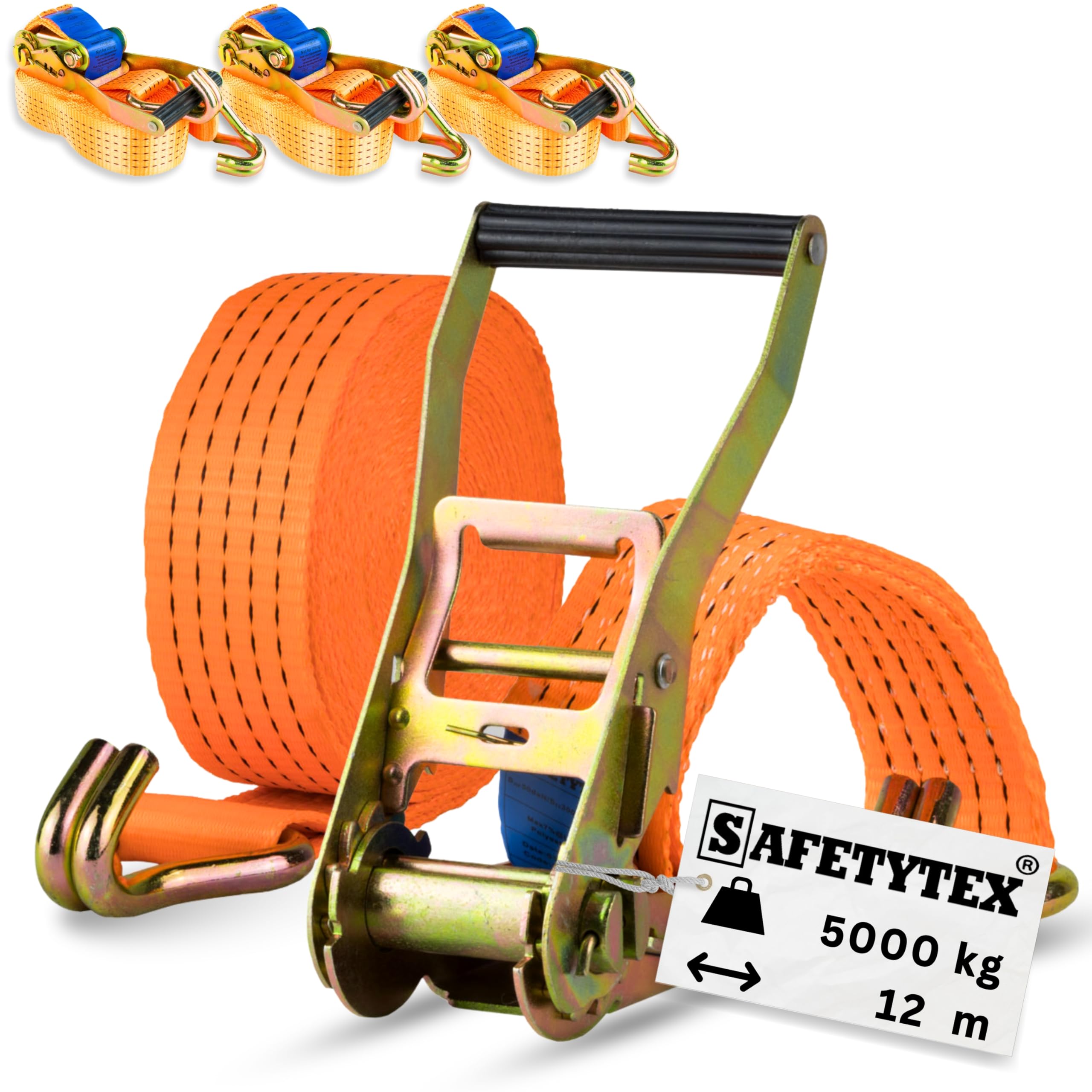 Safetytex Spanngurt zweiteilig 5t 12m 2500kg 5000 kg daN Zurrgurte 2teilig LKW Anhänger 5 to 12 Meter (4 Stück)