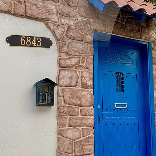 Vista 43 de Placa de dirección de metal personalizada, letreros de números para placa de pared de casa, letrero de dirección de nombre de calle, números de casa