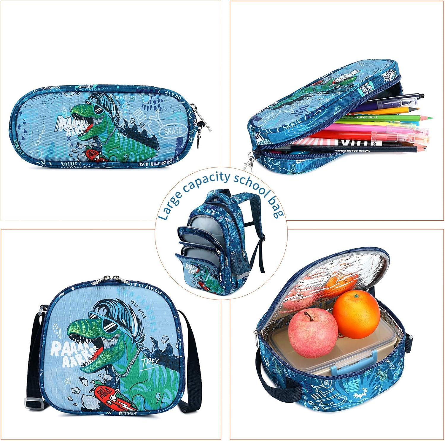 3Pcs Boys Dinosaur Backpack Set with Lunch Box Pencil Case, School Book Bag for Kids Elementary Preschool… - Image 6