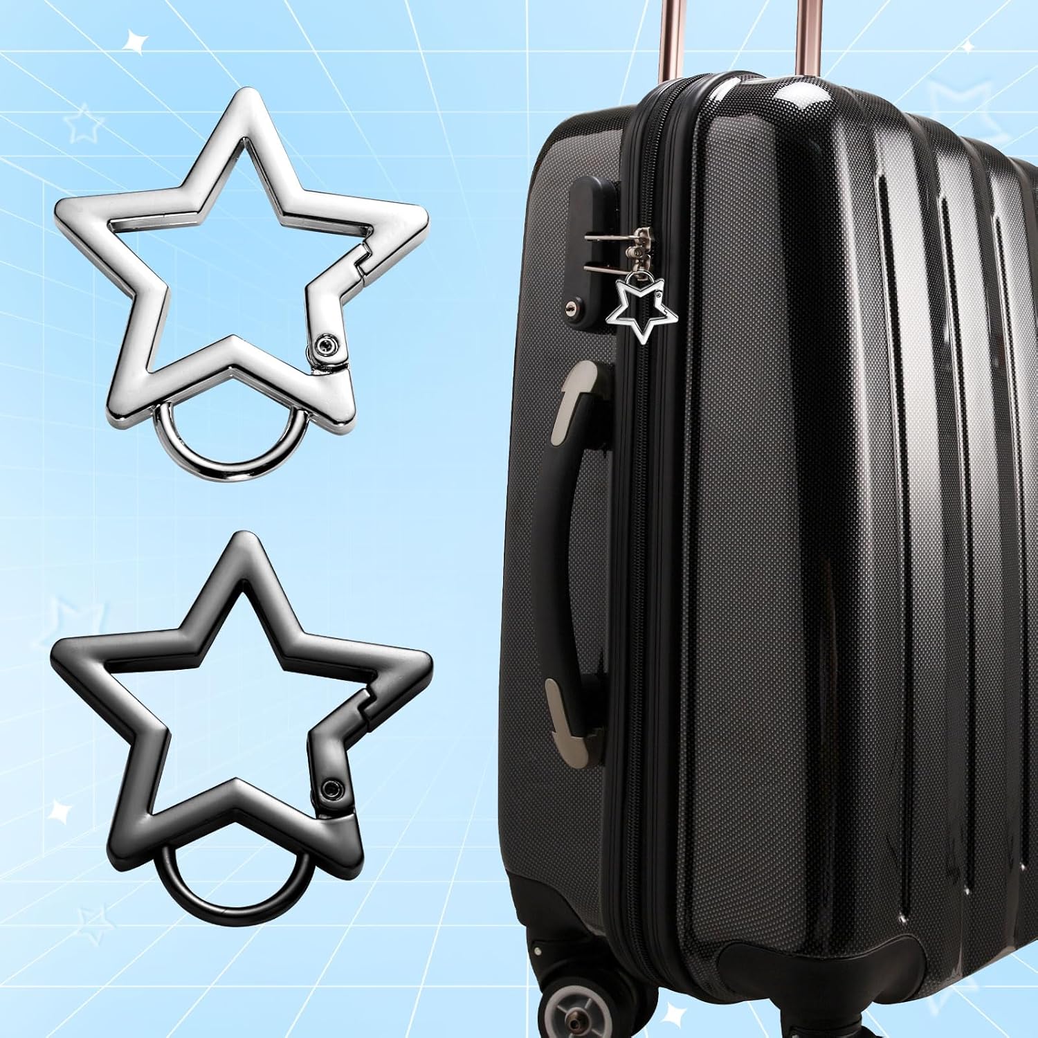 4pcs Star Carabiner, 1.61in & 1.26in Zinc Alloy Cool Cute Star Shaped Carabiner Clip Fashionable Pentagram Carabiner Keychain for Keys Ring Camping Outdoor Travel(Black, Silver) - Image 7