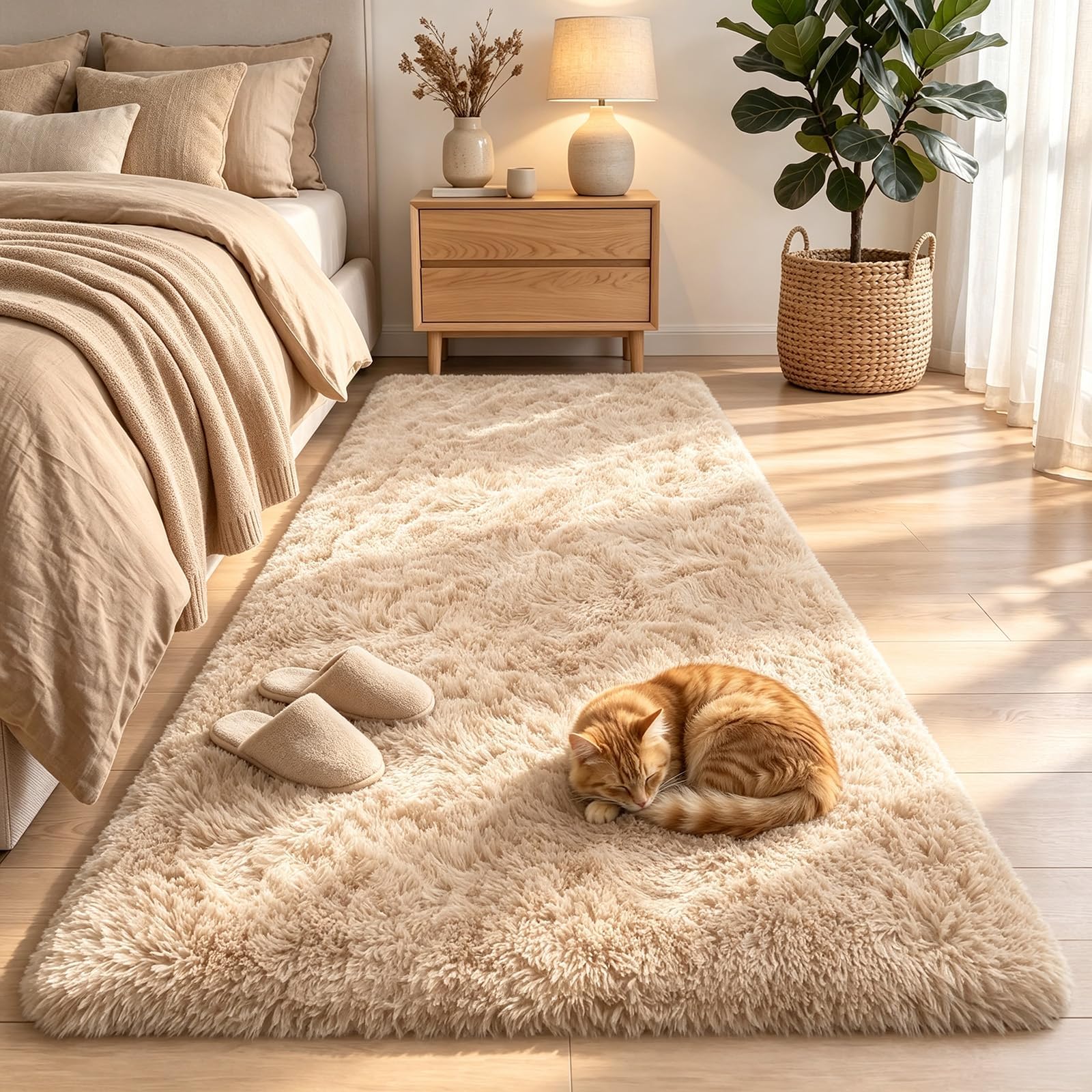 Sour Lemon Rugs Living Room 80x160cm, Beige Runner Rug for Bedroom