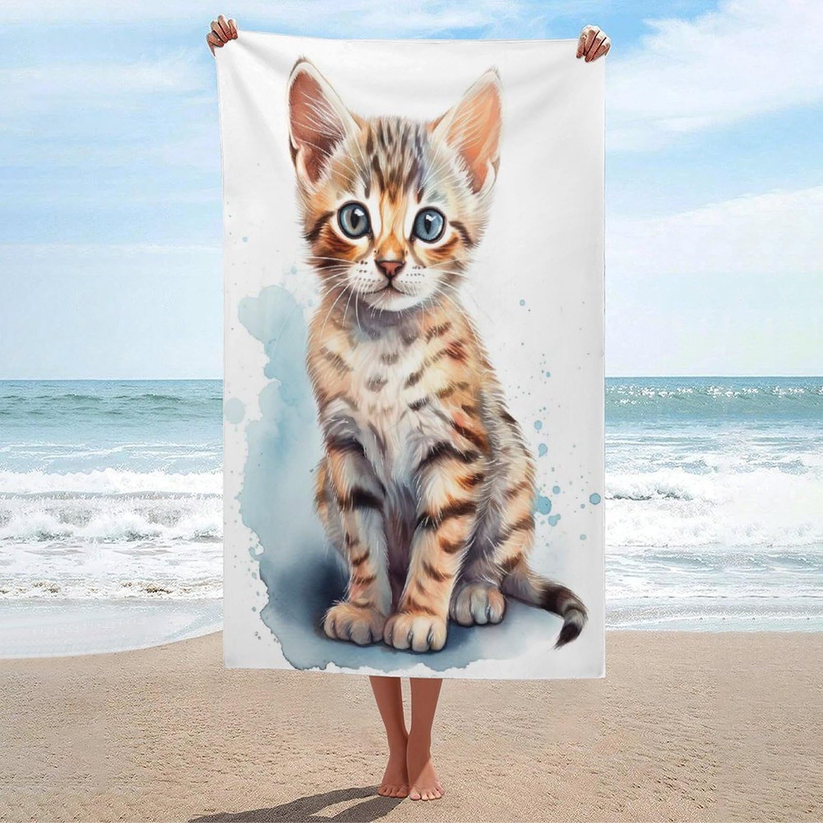 Serviettes de plage ultra-absorbantes séchage rapide chat