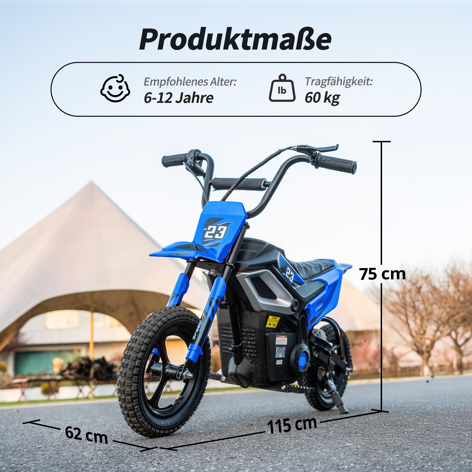 Hikiddo 24V 350W Kinder Motorrad Elektrisch ab 6 Jahre, 60kg Tragkraft