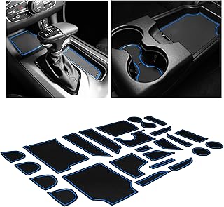 Fits with Dodge Charger and Chrysler 300 Accessories 2015-2023 Premium Custom Interior Non-Slip Anti Dust Cup Holder Inserts, Center Console Liner Mats, Door Pocket 26pc Set (Blue Trim)