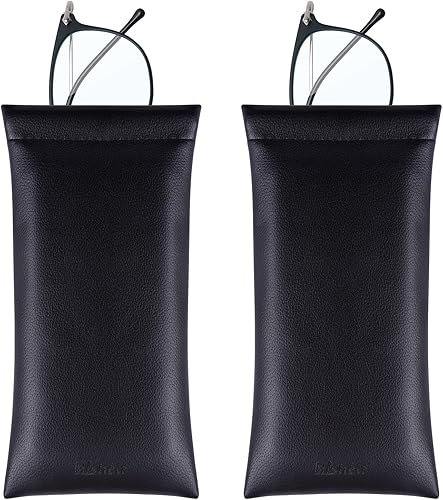 Hishelf Estuche para lentes, paquete de 2 fundas de piel sintética suave para lentes de sol, con parte superior apretable y forro de microfibra,