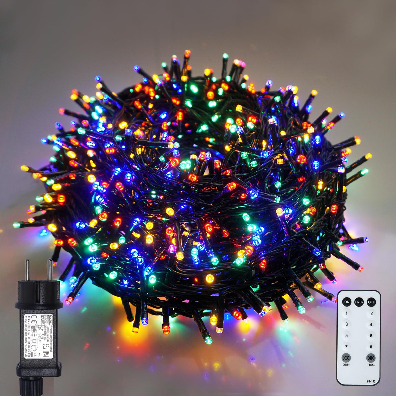 BIUDN 600LED Lichterkette Bunt Außen,30M Lichterkette Außen Bunt 8 Modi Wasserdichte 4 Helligkeitsstufen und Timer LED Bunte Lichterkette Outdoor,Weihnachten für Hochzeiten,Partys,Feiern usw.