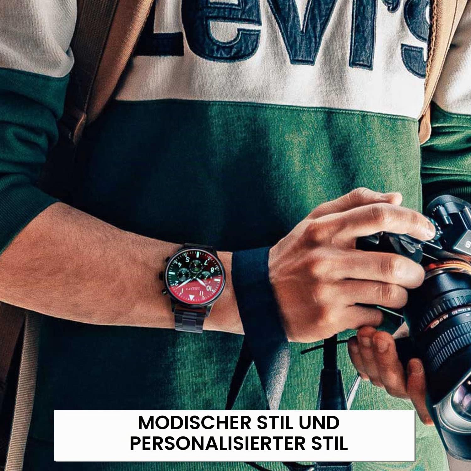 Gute Herrenuhr, automatische mechanische Armbanduhr, schwarz analog, Datum, Edelstahl. S-Armband, Sportuhren, Geschenk
