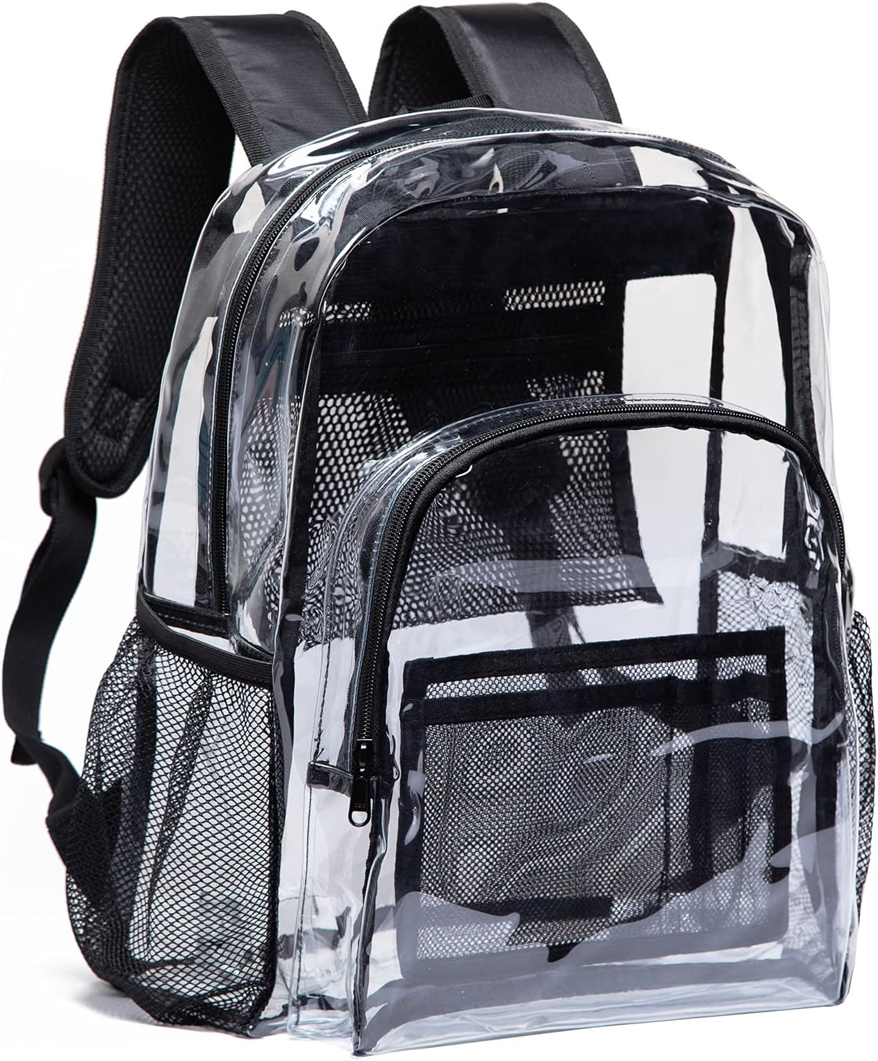 Clear Backpack Heavy Duty PVC Transparent Backpack with Reinforced Strap for College Workplace - Black
