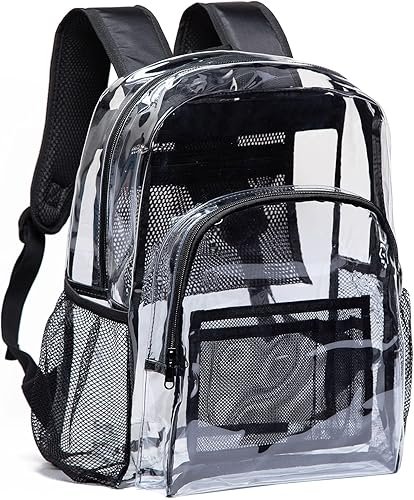 Vorspack Mochila transparente resistente - Mochila transparente de PVC transparente para libros para viajes de trabajo universitario, Negro -,