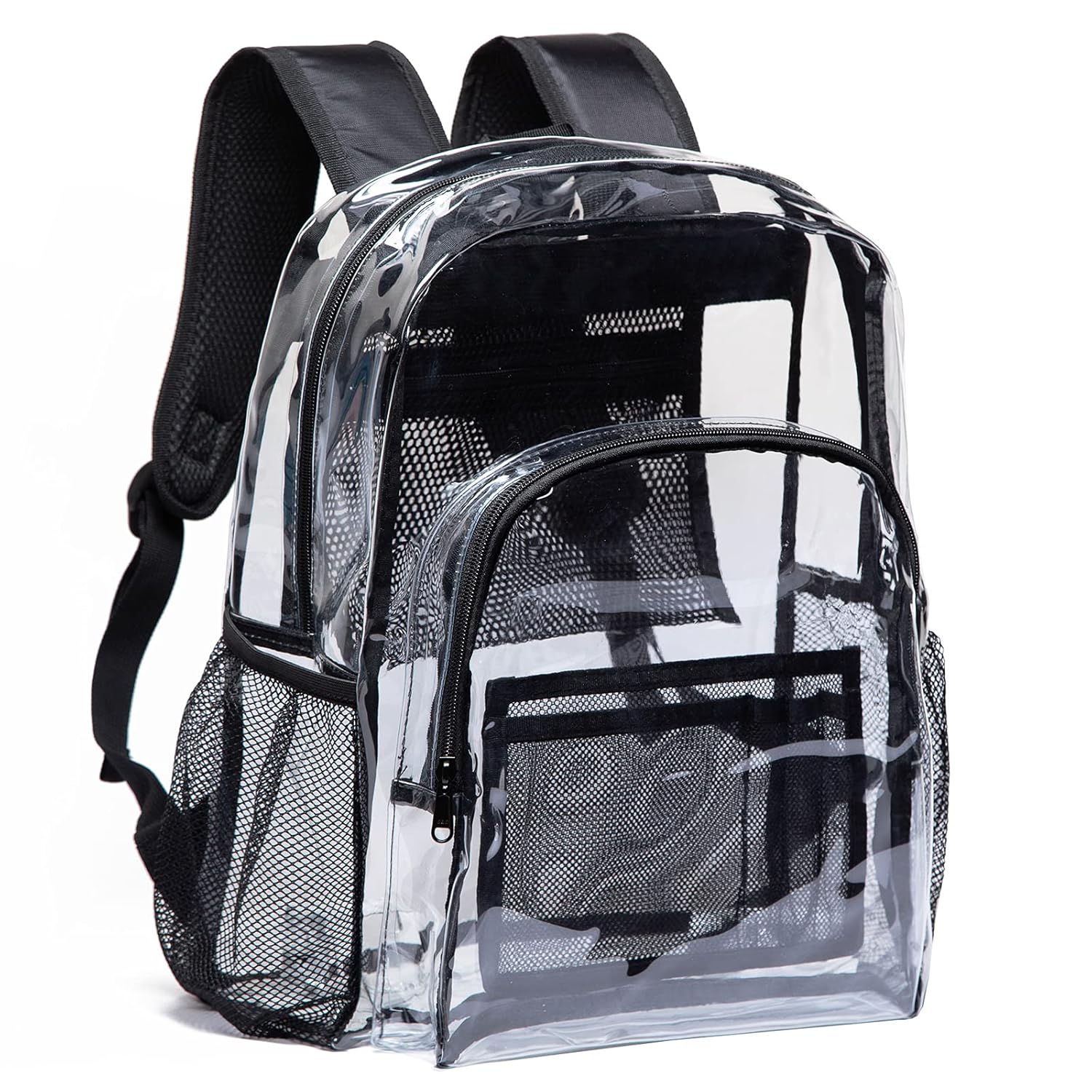 Vorspack Clear Backpack Heavy Duty PVC Transparent Backpack with Reinforced Strap for College Workplace - Black