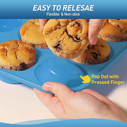 Miniatura 4 de Paquete de 2 moldes para magdalenas de 24 tazas con marco reforzado de metal, moldes de silicona para hornear, moldes de silicona para reposteria,