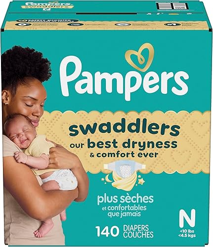 Miniatura 15 de Pampers Pañales Swaddlers, talla 0 (hasta 10 libras), 140 unidades, absorbentes, mantiene al bebé seco y cómodo, pañal desechable seguro