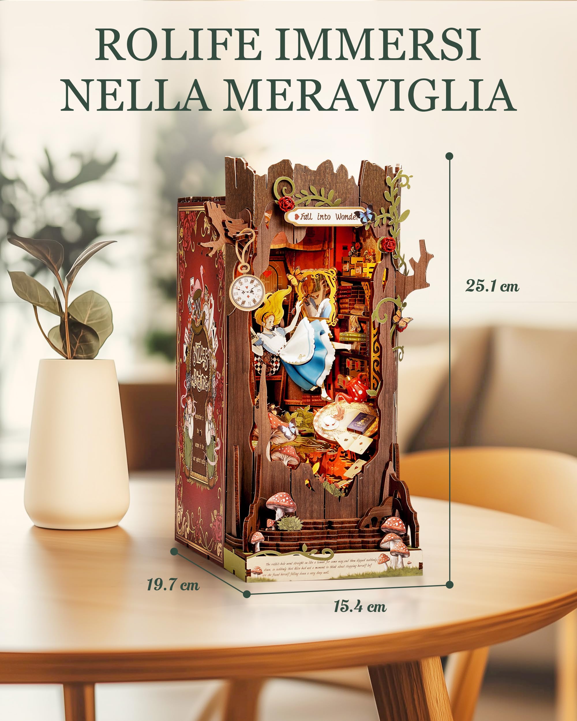 Rolife Book Nook Kit Miniature da Costruire DIY Booknook Fall into Wonder 3d Puzzle Legno con Luci Decorazione Libreria Casa Modellismo da Costruire Adulti Diorama Modellismo