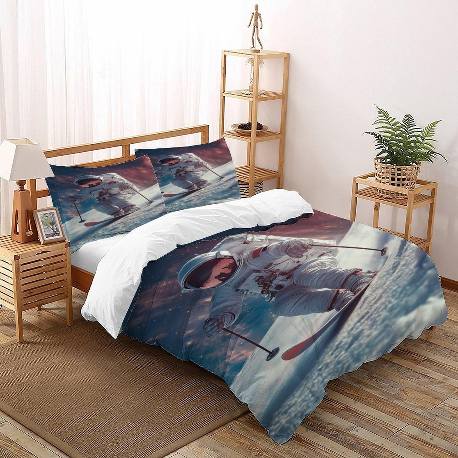 Parure de lit astronaute de ski en microfibre 200x200cm avec taies d'oreiller