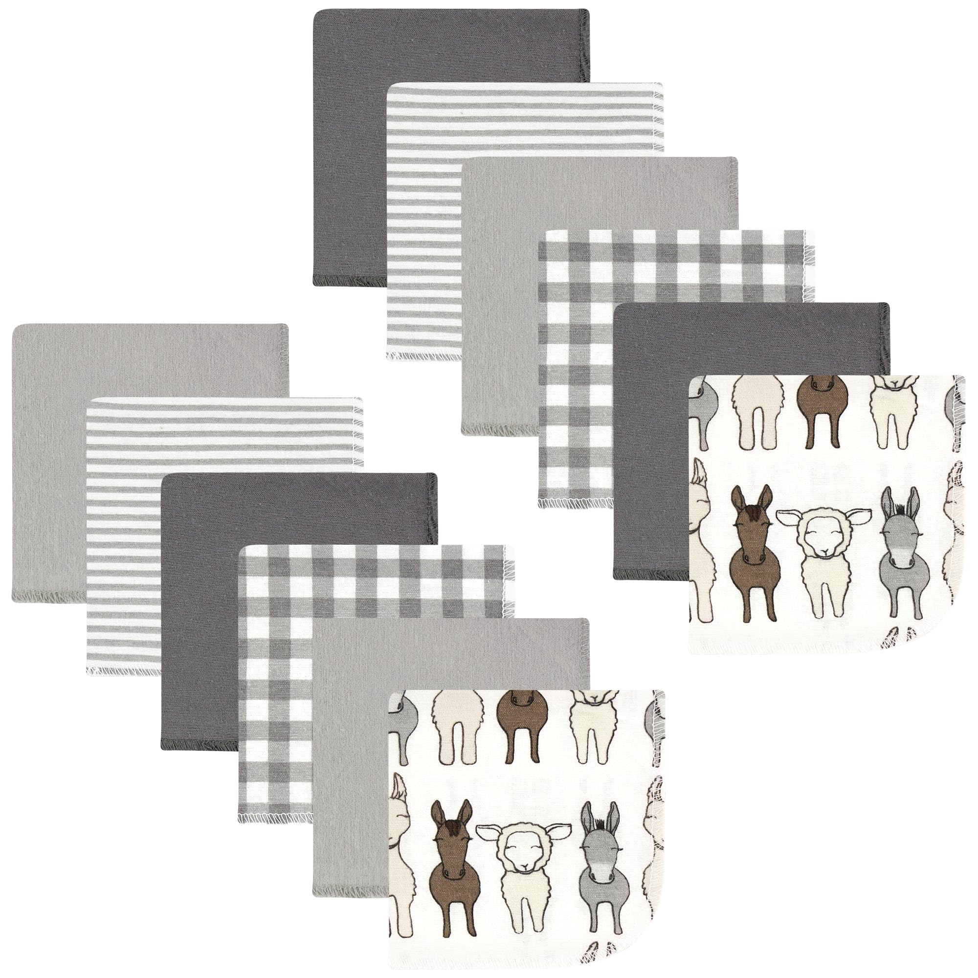 Hudson Baby Unisex Baby Flannel Cotton Poly Washcloths, Farm Friends Cream 12Pk, One Size
