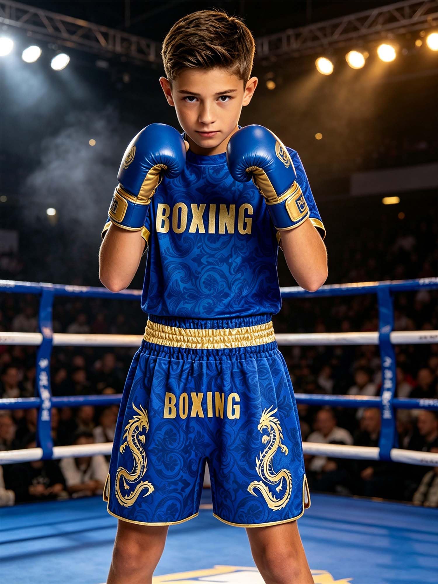 Bambina Maglietta Boxe Bambino Uniforme Costume Pugile T Shirt Blu 11-12 anni