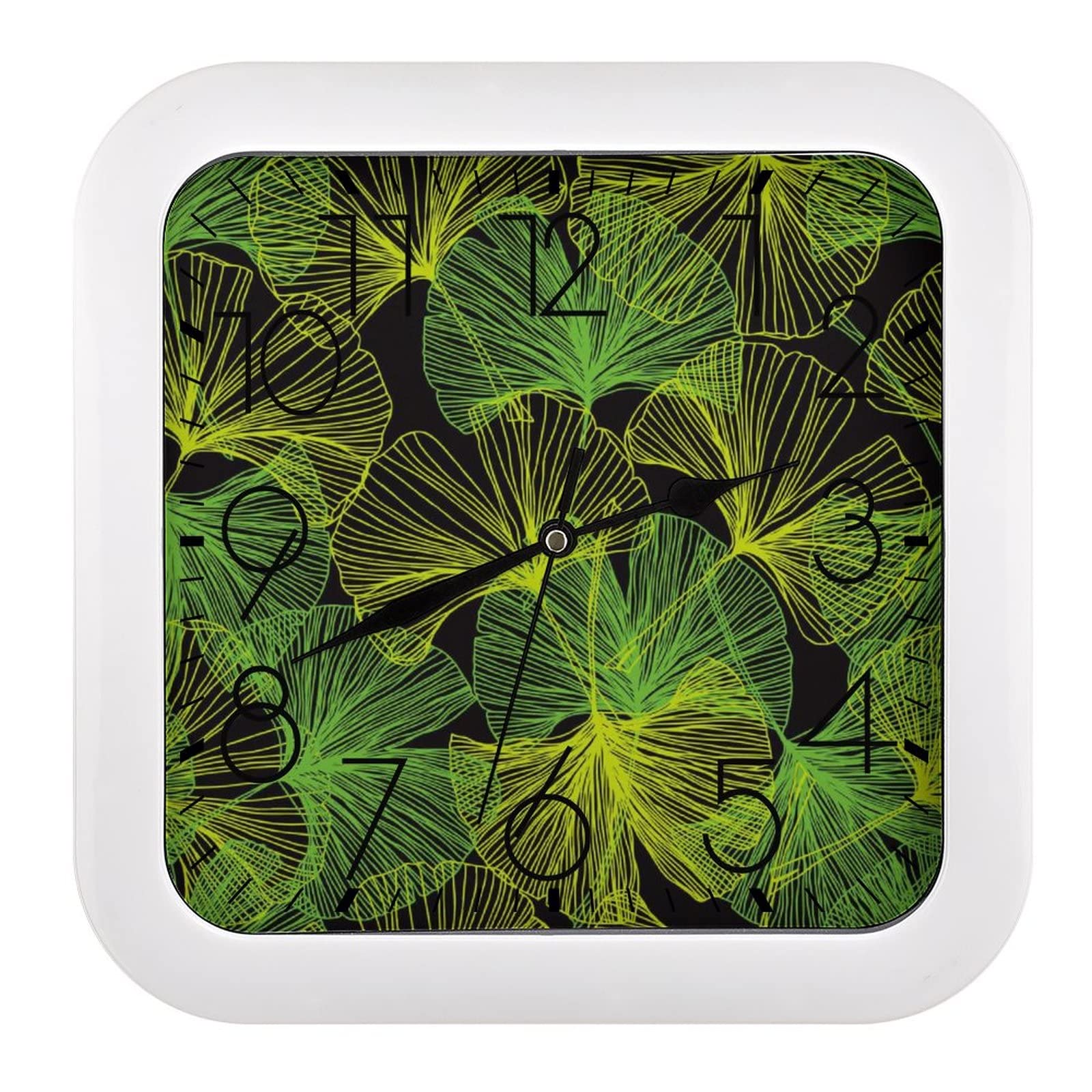 Pendule murale silencieuse feuille verte moderne horloge 26x26cm