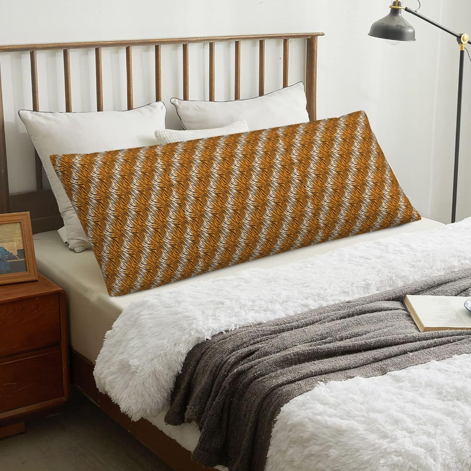 Tiger Striped, Body Pillow Cover with Zipper,Long Body Pillowcase 20 x 60 in