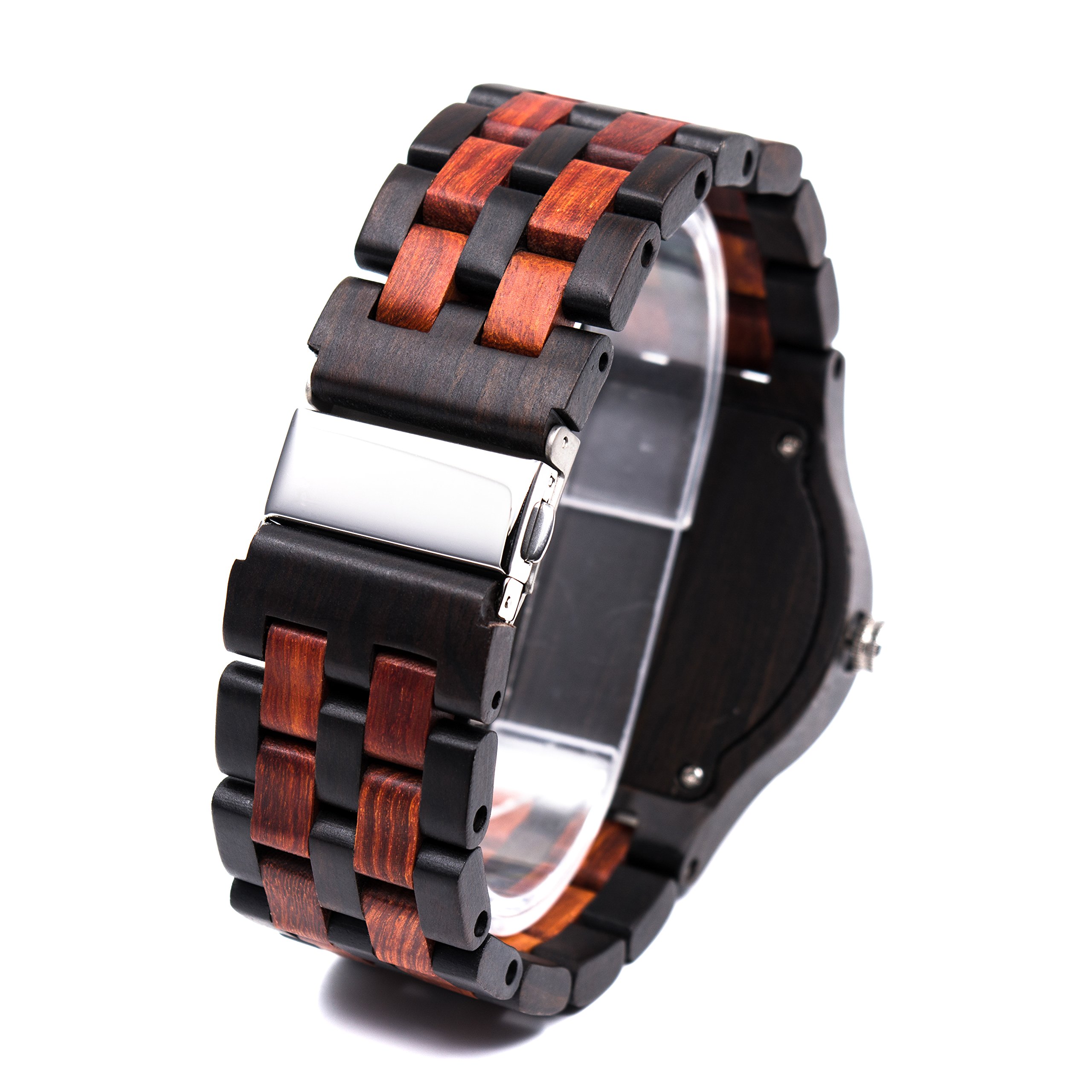 BEWELL - Reloj de pulsera de madera para hombre, hecho a mano, con visualización de fecha, analógico, de cuarzo,