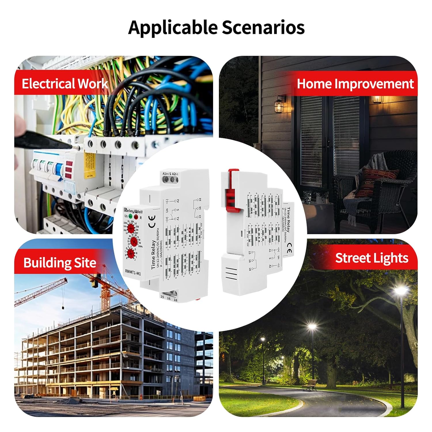Delay Time Relay, GRT8-M1 AC DC 12V, 24V, 120V, 16A Multifunction Timer Relay with 10 Function Selections, 0.1 sec-10 Days, Delay ON Off, Din Rail Timer (M1 AC/DC 12V-240V)