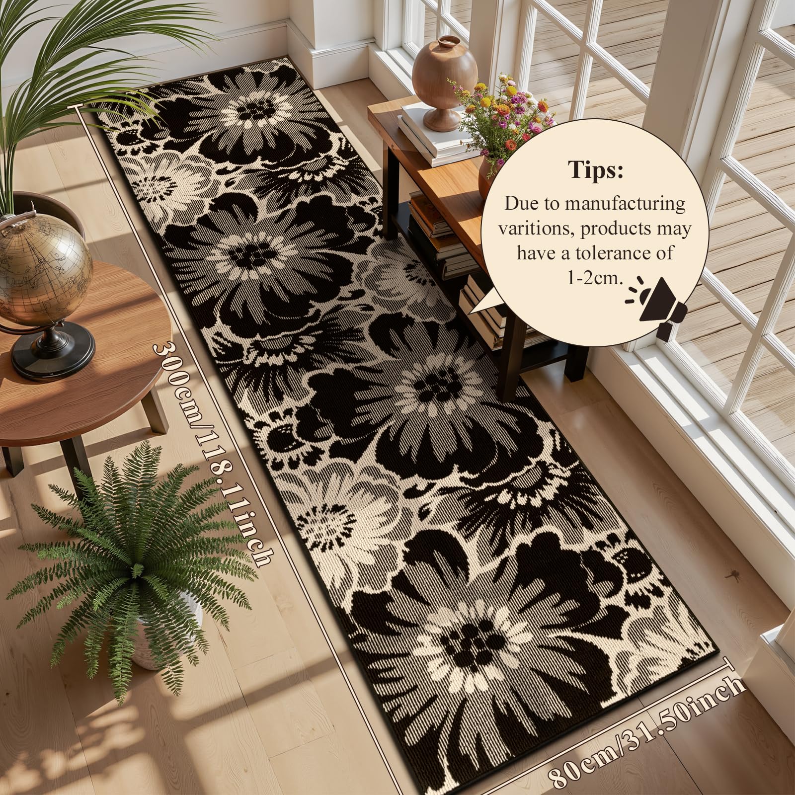 Tappeto Corridoio 80x300cm, Tappeto Passatoia Cucina Antiscivolo Lavabile Tappeti Cucina Assorbente Passatoia per Corridoio, Ingresso, Salotto - Bianco e nero