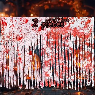 2pcs Halloween Door Curtain Decorations with Bloody and Handprints 65x39 Inch Doorway Curtain Creepy Cloth for Halloween, Haunted House, Horror Theme Party - Buy now
