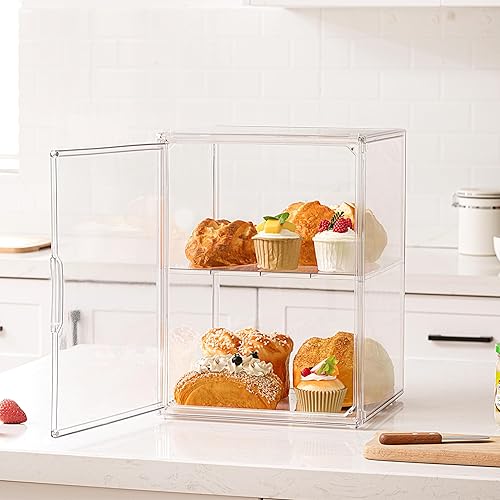 Miniatura 6 de HBlife Caja de pan grande transparente de 15.8 pulgadas de alto para encimera de cocina, contenedor de almacenamiento de panadería ajustable de 3