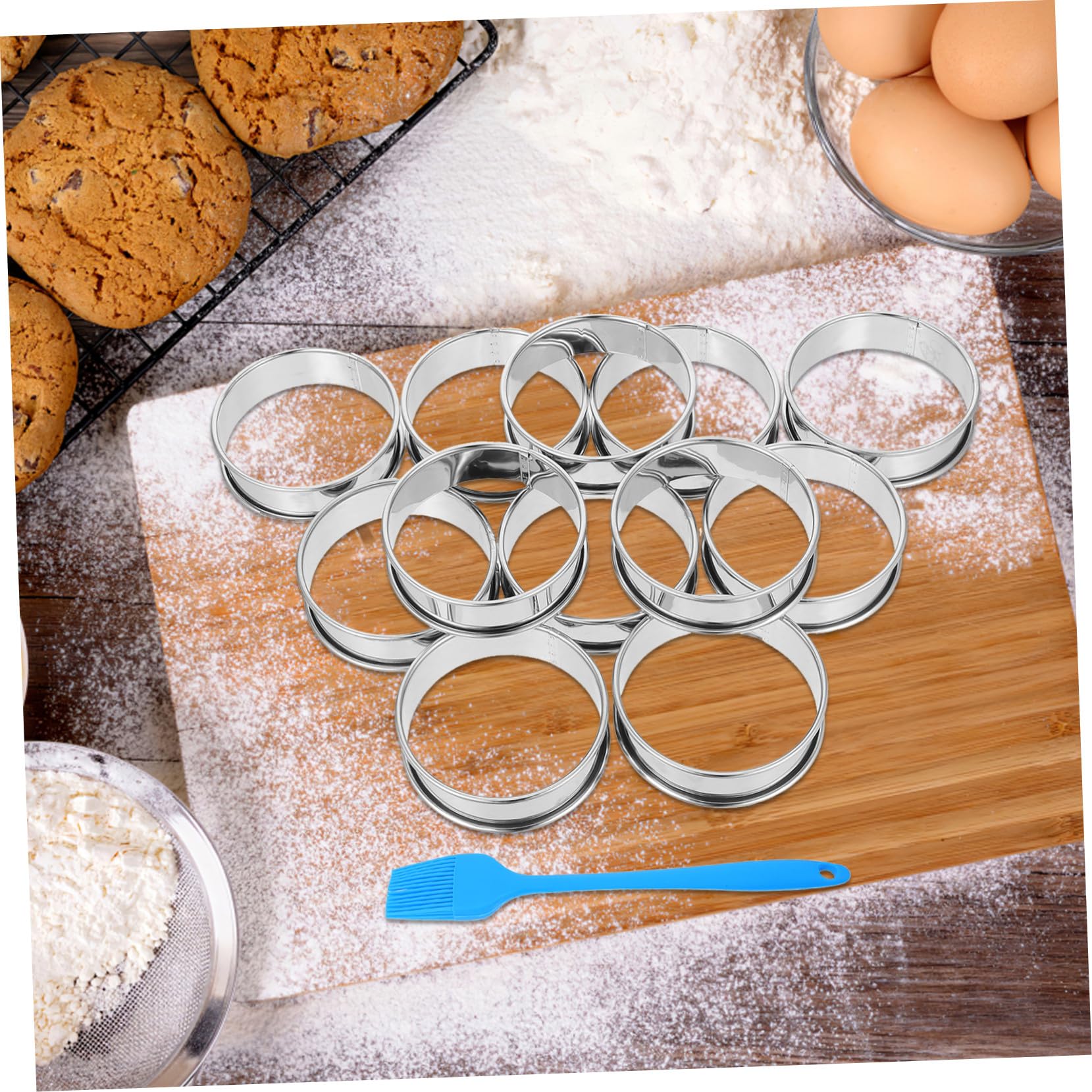 VANZACK 16piezas Moldes Redondos Para Muffins De Acero Inoxidable Antiadherentes Con Pincel Para Postres Repostería y Hornado Casa