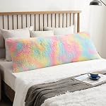 XeGe Rainbow Shaggy Couverture oreiller pour le corps en fausse fourrure, étui d'oreiller avec fermeture à glissière, en peluche décorative douce longue oreiller Sham, oreiller en crosse pour enfants Filles Femmes 20"x54" Rainbow