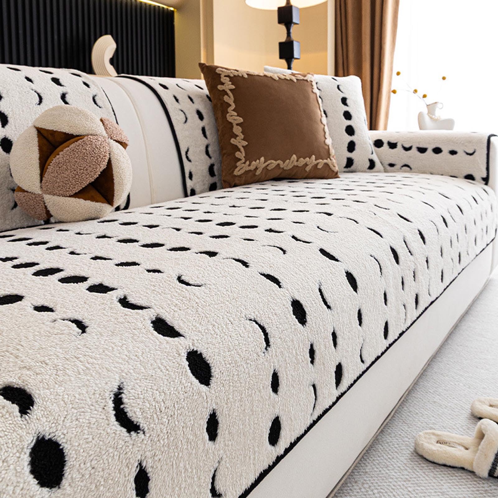 Housse de canapé d'angle en L velours noir 90x280cm lavable