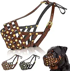 OOPSDOGGY Focinheira Rottweiler para Cães Grandes - Focinheira de Couro Respirável E Segura para Raças Grandes, Evita Mordidas, Não Mastiga, Ajustável (Marrom, Tamanho 5 - Rottweiler)