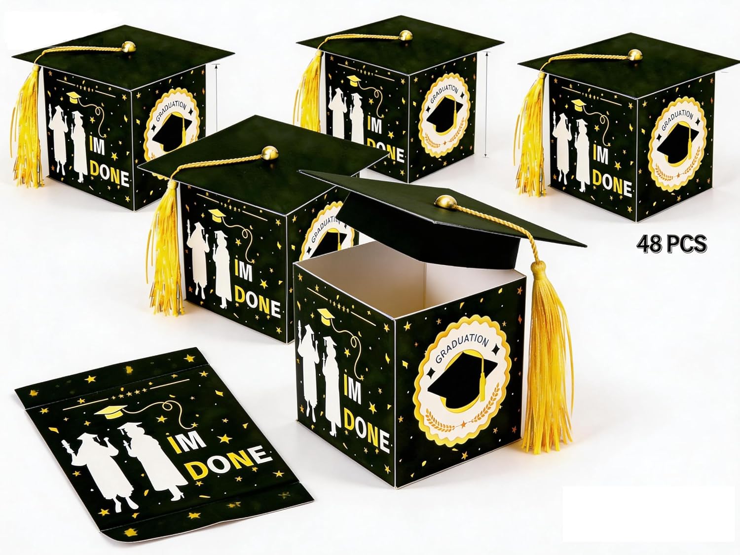 Kliuytb 48 Pcs Graduation Candy Boxes 2026, Graduation Party Favor Gift Boxes with Graduate Design & “I'm Done” Print, Mini Graduation Cap Boxes for Graduation Party Supplies Decorations