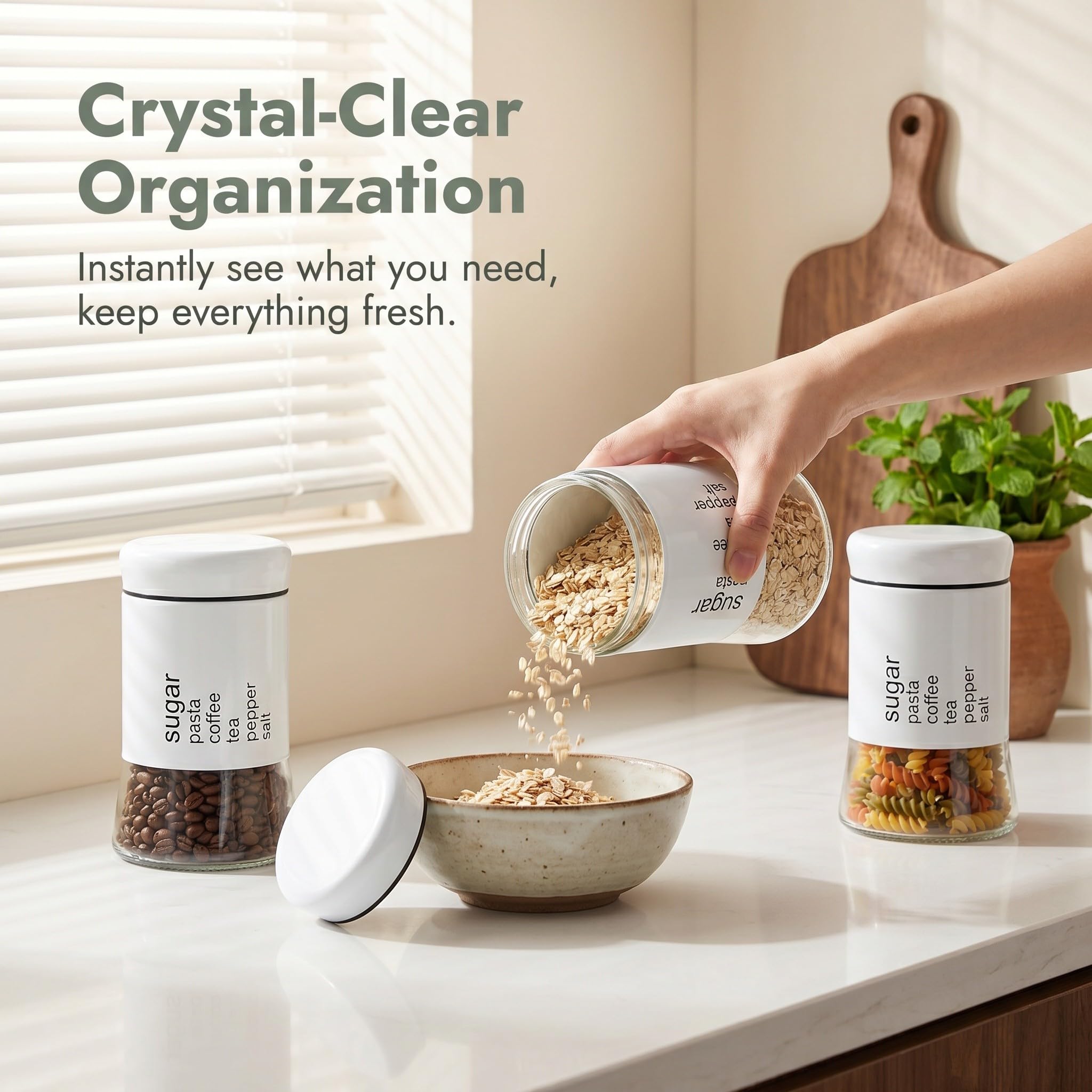 OUNONA 3 tarros de cristal de 600 ml con boca ancha, herméticos, con tapa, ideales para almacenar alimentos secos, té y café. Organizadores de despensa lavables y reutilizables, perfectos para