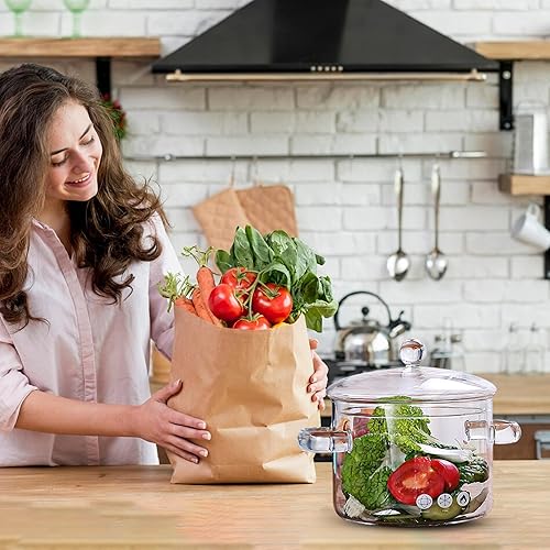 Miniatura 6 de Olla de cocina de vidrio  Cacerola de vidrio de 1.5L50 onzas con tapa  Olla y sartén de vidrio transparente resistente al calor con tapa para sopa