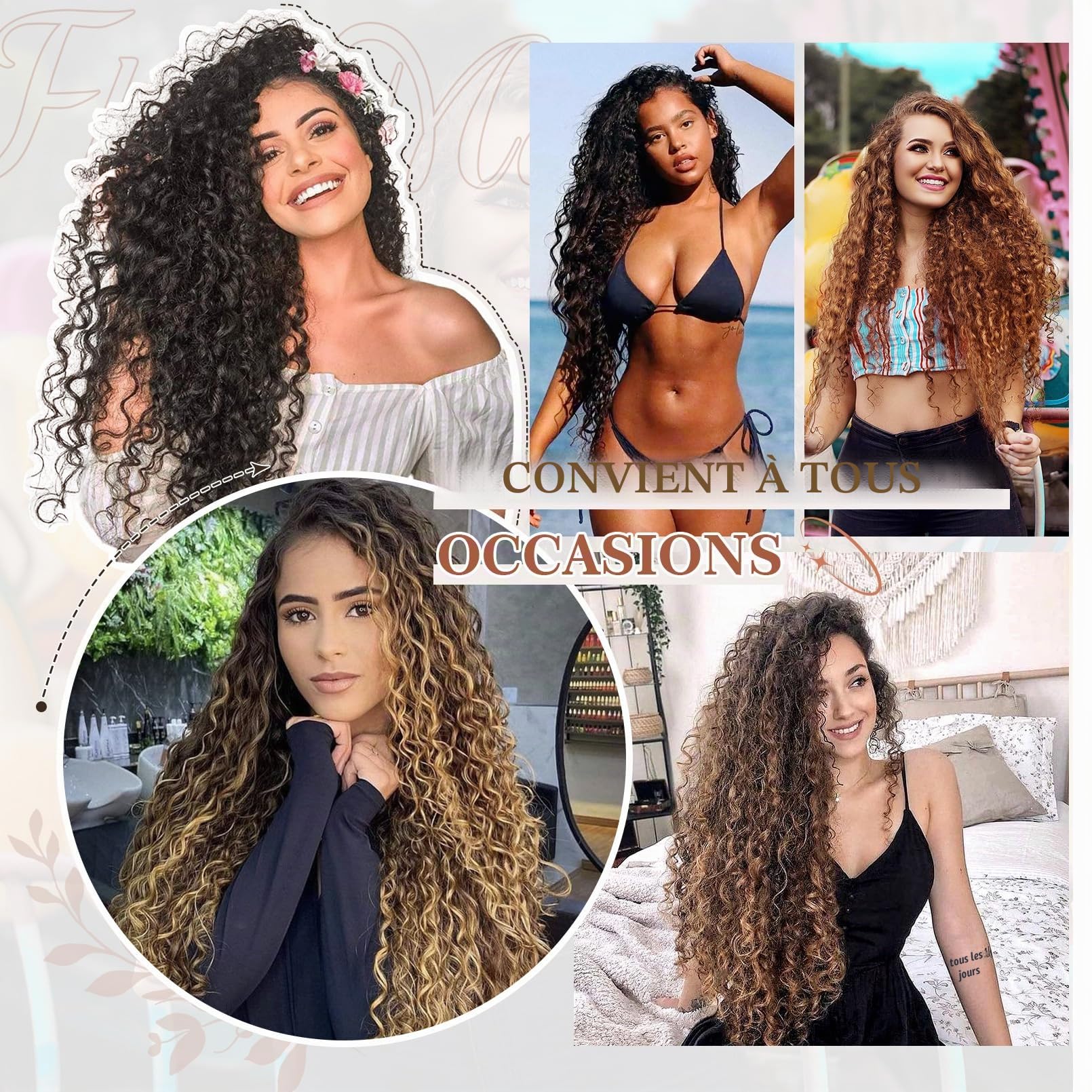Extensions de cheveux à clipser, FLUFYMOOZ 4 pièces 100 % Pure Protéine Soie Extensions de cheveux Longues, Douces, Naturelles, 50,8 cm, Extension de cheveux bouclés pour femmes (Brun Chocolat Foncé)