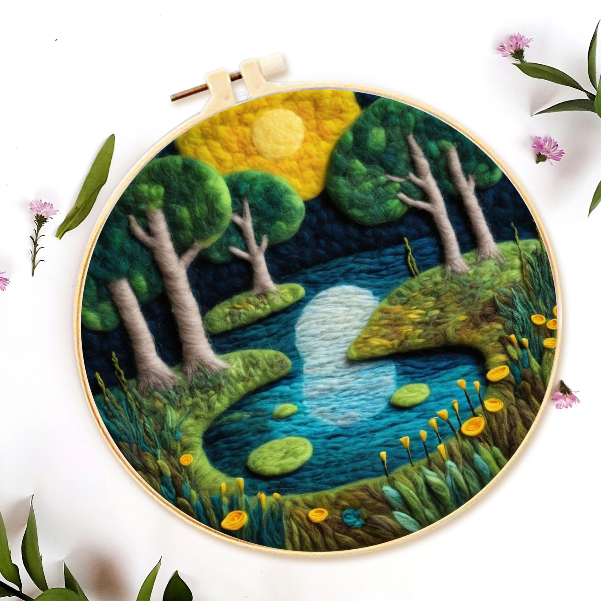 IWANTDIY Needle Felting Kit for Adults Beginner, with Fruit of The Tree Pattern Felt Starter Kits Embroidery Wool Painting Kits for DIY Home Decor