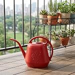 Fasmov 1-Gallon Plastic Watering Can with Comfortable Handle, Garden Watering Cans Long Spout for Indoor Outdoor Watering Plants, Burnt Red