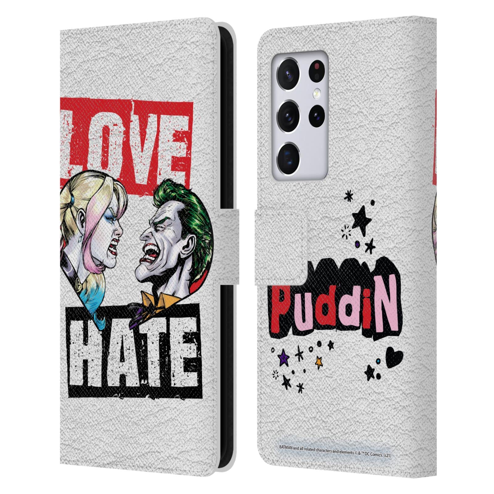 Head Case Designs Officially Licensed Batman DC Comics Love Hate Joker Harley Quinn Graphics Leather Book Wallet Case Cover Compatible with Samsung Galaxy S21 Ultra 5G