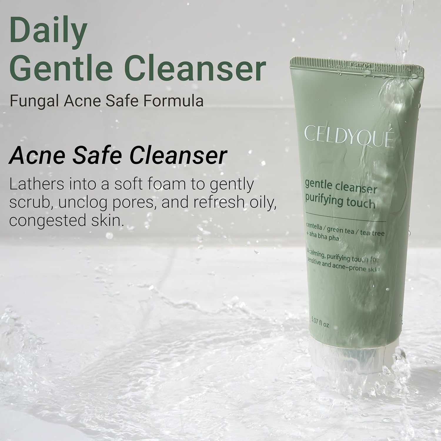 Gentle Cleanser Purifying Touch – Centella, Tea Tree & Green Tea | AHA BHA PHA Exfoliating Face Wash for Sensitive, Acne-Prone Skin | Calming, Pore Purifying Korean Cleansing Foam, 5.07 fl oz - Image 5